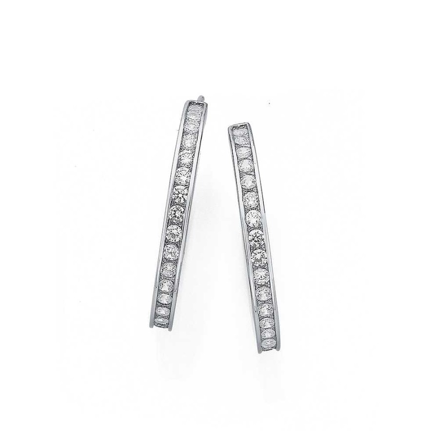 Earrings Pascoes | Sterling Silver 20Mm Cubic Zirconia Half Hoop Earrings