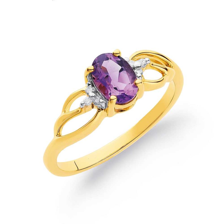 Rings Pascoes | 9Ct Amethyst & Diamond Ring