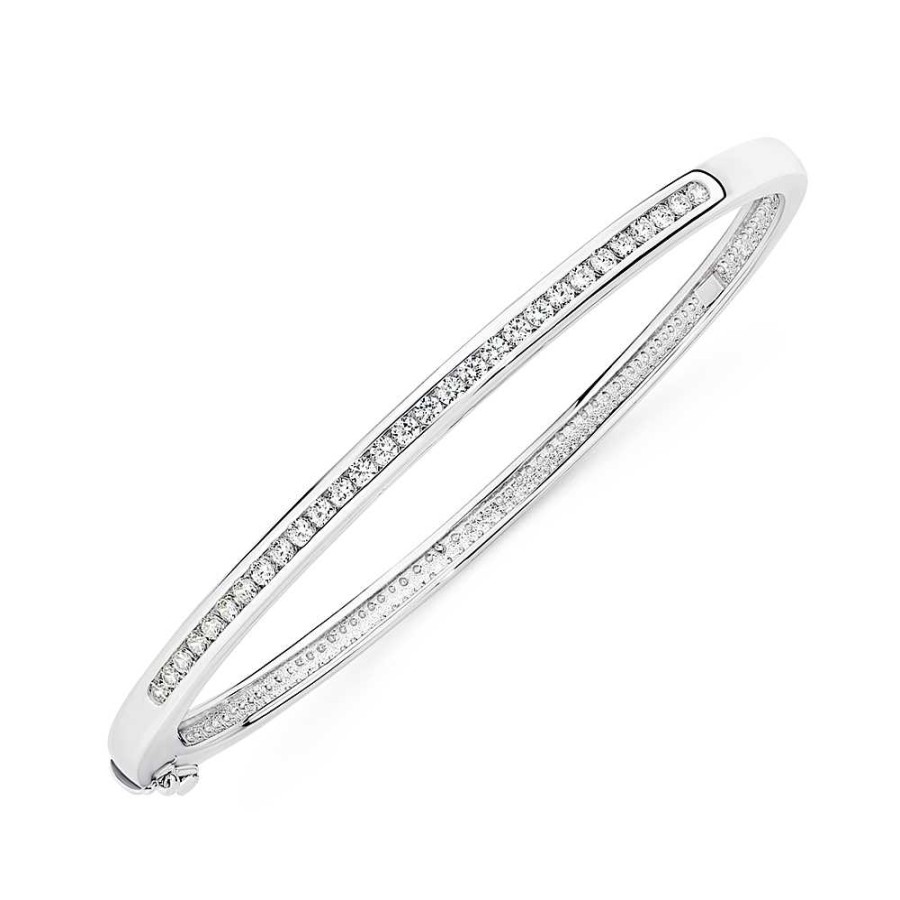 Bangles Pascoes | Sterling Silver Channel Set Cubic Zirconia Hinge Bangle