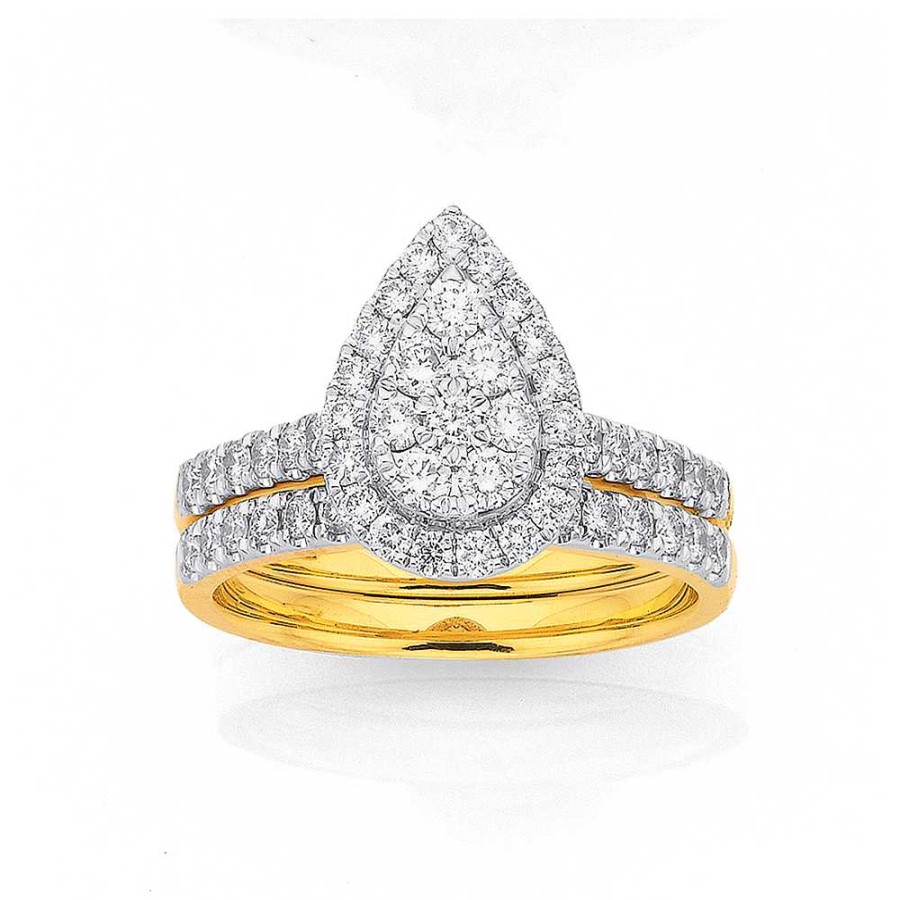 Rings Pascoes | 9Ct Gold Diamond Pear Shape Bridal Set