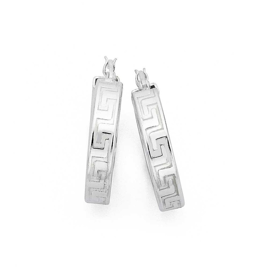 Earrings Pascoes | Sterling Silver 15Mm Greek Key Hoops