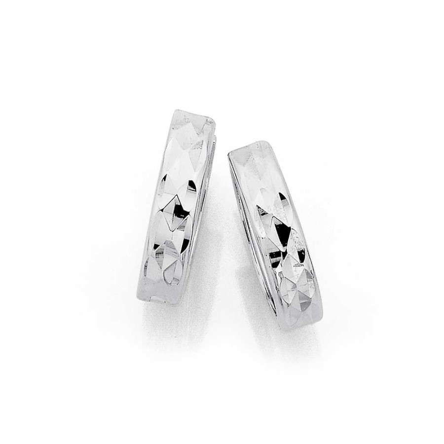 Earrings Pascoes | 9Ct White Gold Diamond-Cut Huggie Earrings