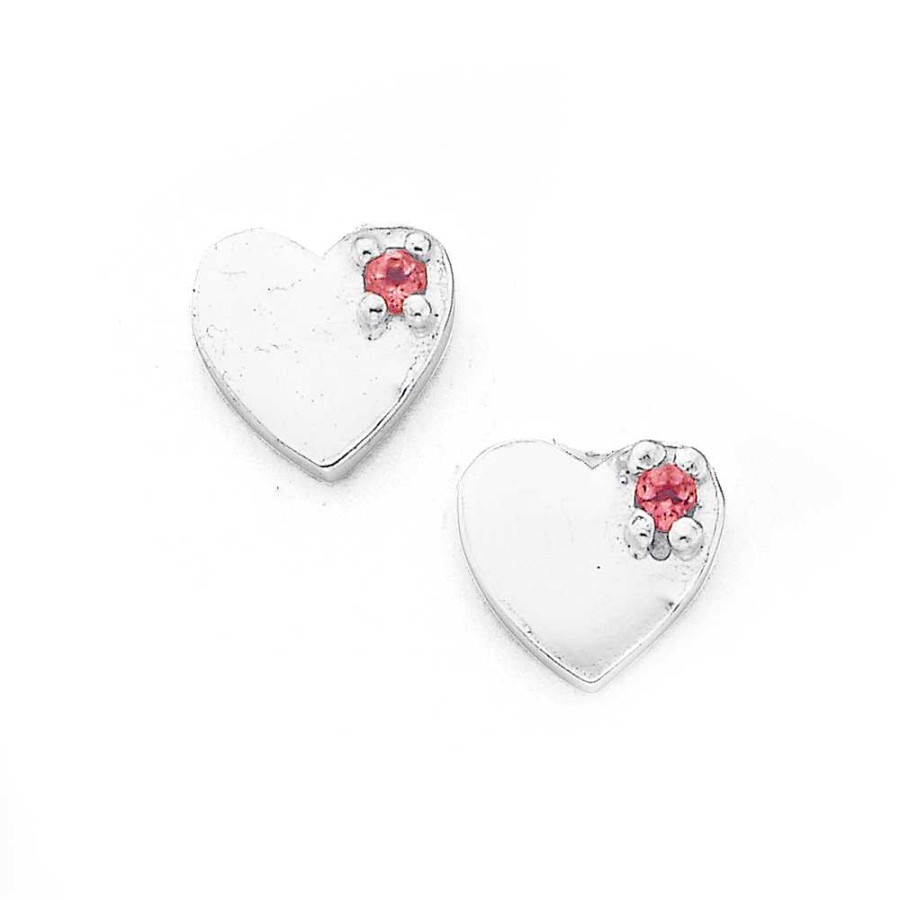 Earrings Pascoes | Sterling Silver Childs Pink Crystal Heart Studs