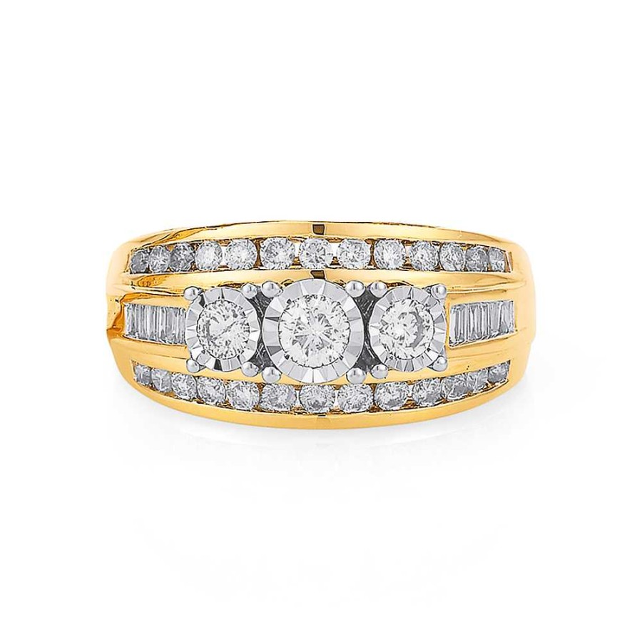 Rings Pascoes | 9Ct 3 Stone Miracle Set Band Tdw=1.00Ct