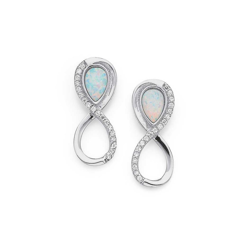 Earrings Pascoes | Sterling Silver Created Opal & Cubic Zirconia Infinity Studs