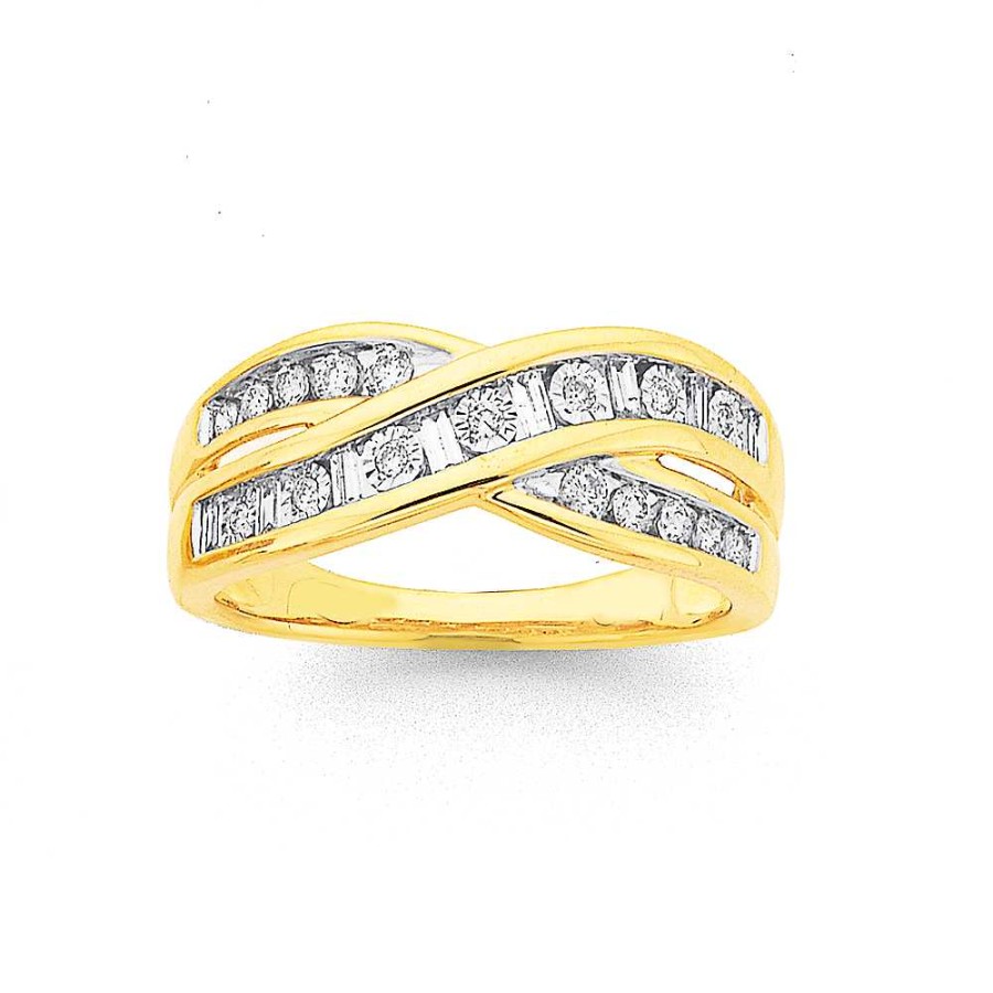 Rings Pascoes | 9Ct Diamond Crossover Dress Ring Tdw=.34Ct