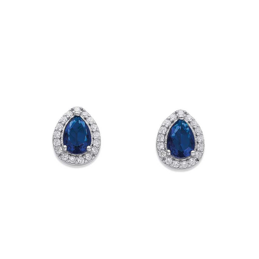 Earrings Pascoes | Sterling Silver Pear Studs In Blue Cubic Zirconia