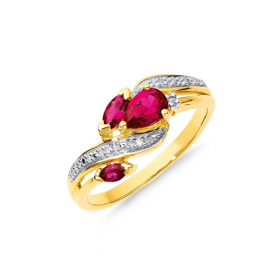 Rings Pascoes | 9Ct Created Ruby & Diamond Ring