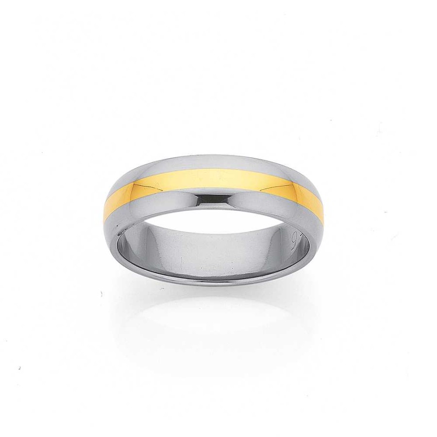 Rings Pascoes | Titanium & 9Ct Yellow Gold 6Mm Wide Wedding Band Size X