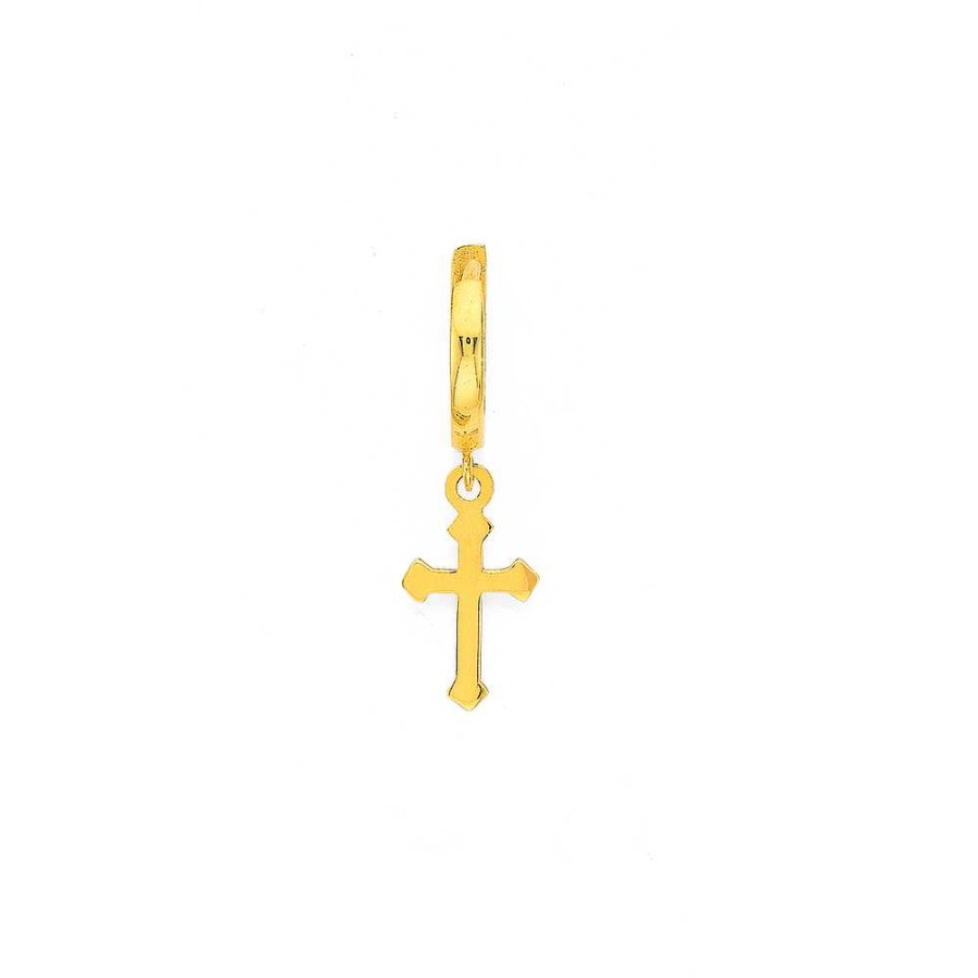 Earrings Pascoes | 9Ct Gold Dangle Cross Single Huggie Earring