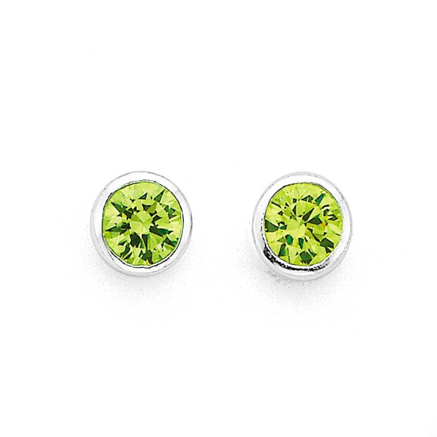 Earrings Pascoes | Sterling Silver 4Mm Green Cubic Zirconia Studs