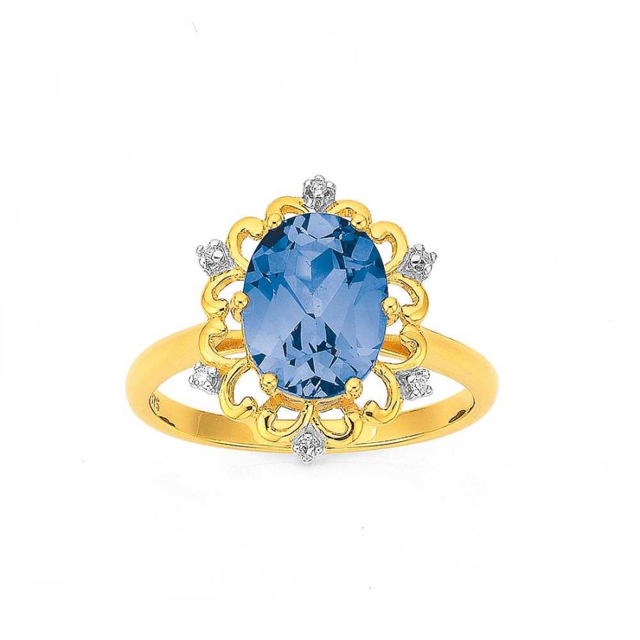 Rings Pascoes | 9Ct Created Sapphire & Diamond Fancy Ring