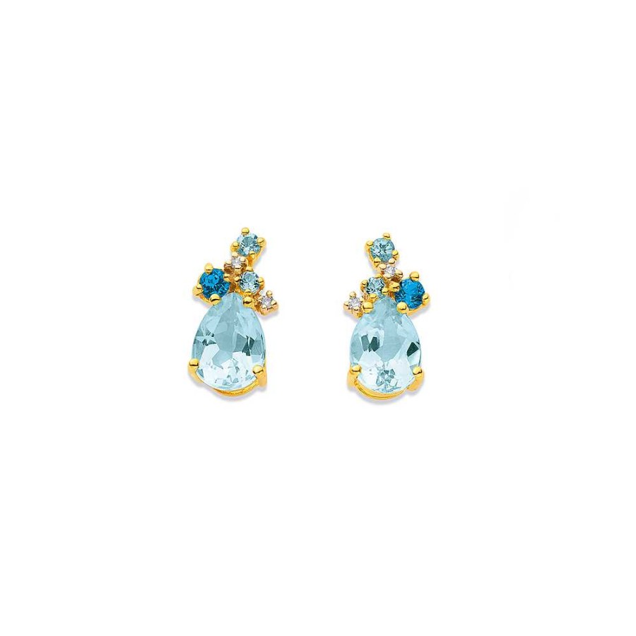 Earrings Pascoes | 9Ct Blue Topaz & Diamond Earrings