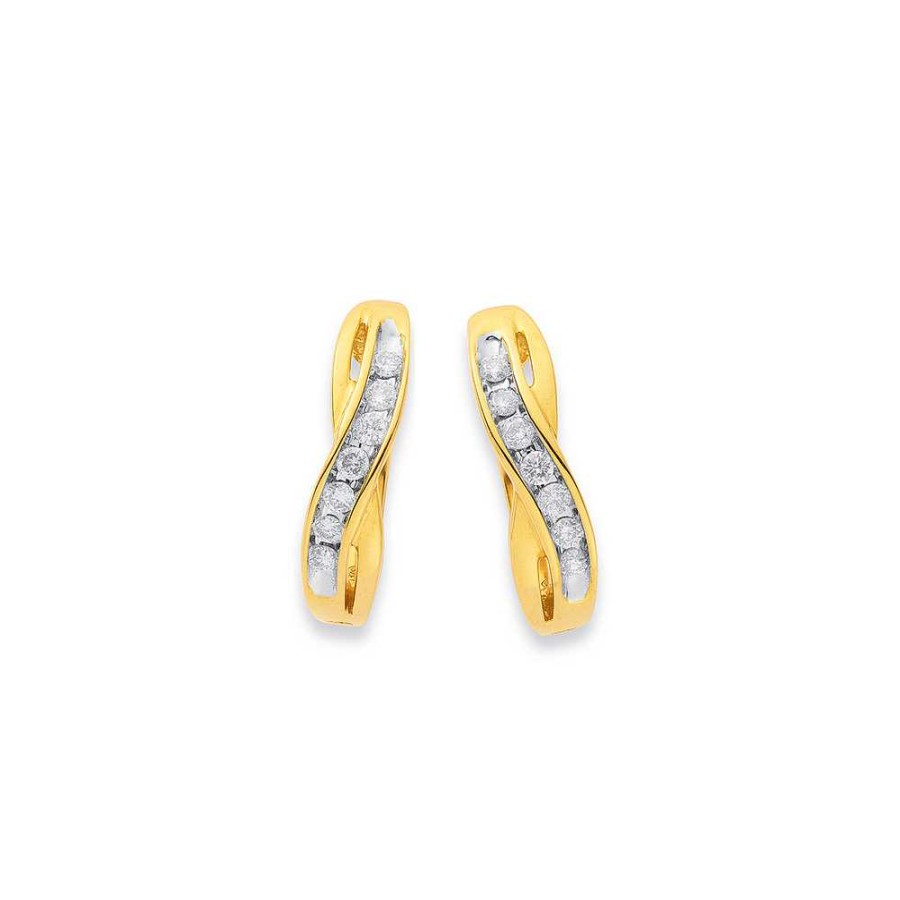 Earrings Pascoes | 9Ct, Diamond Crossover Huggie Earrings