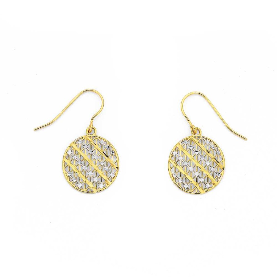 Earrings Pascoes | 9Ct Two Tone Lattice Disc Earrings