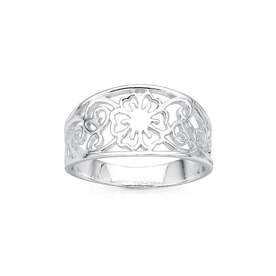 Rings Pascoes | Sterling Silver Filigree Flower Ring (Size S)