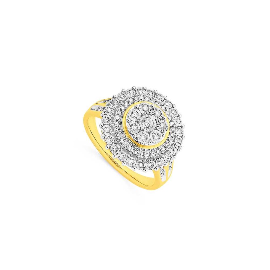 Rings Pascoes | 9Ct Two Tone Gold Diamond Large Round Cluster Ring