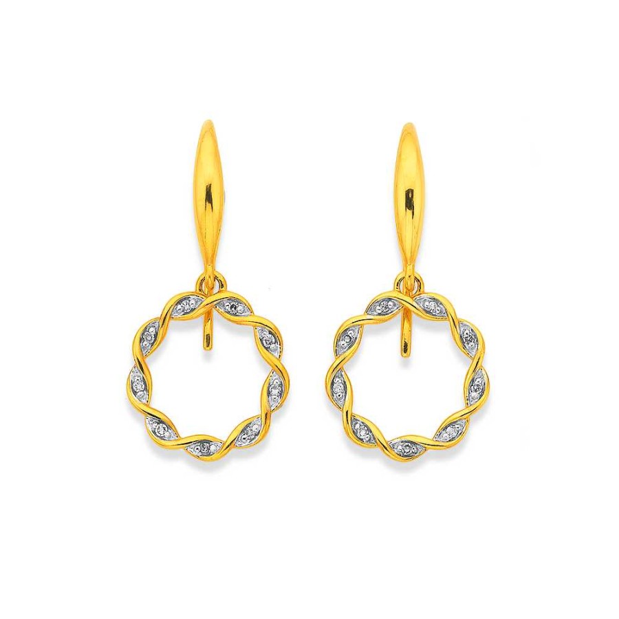 Earrings Pascoes | 9Ct, Diamond Weave Hook Earrings