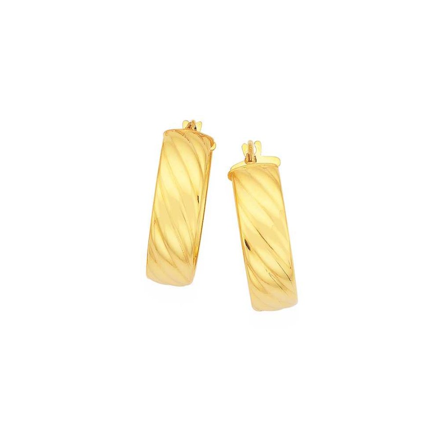 Earrings Pascoes | 9Ct Gold 6X15Mm Half Round Twist Hoop Earrings