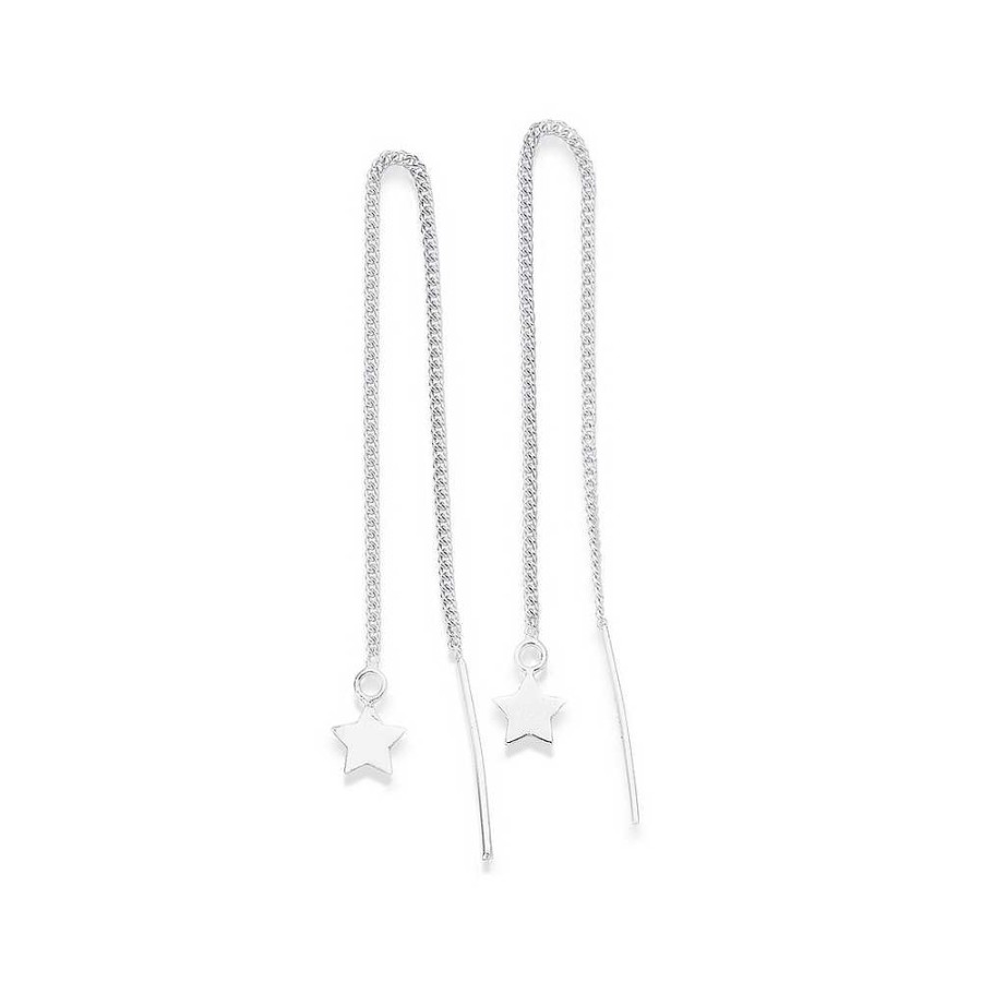 Earrings Pascoes | Sterling Silver Mini Stars On Chain Thread Earrings