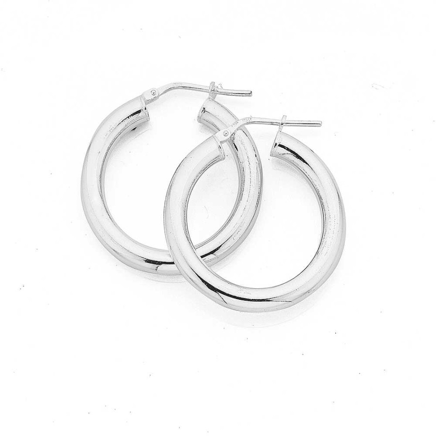 Earrings Pascoes | Sterling Silver 20Mm Hollow Tube Wide Hoops