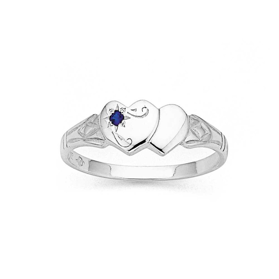 Rings Pascoes | Sterling Silver Double Heart Signet Ring (Size M)