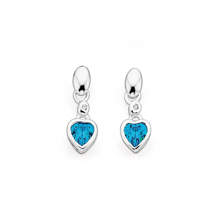 Earrings Pascoes | Sterling Silver Blue Cubic Zirconia Heart Earrings