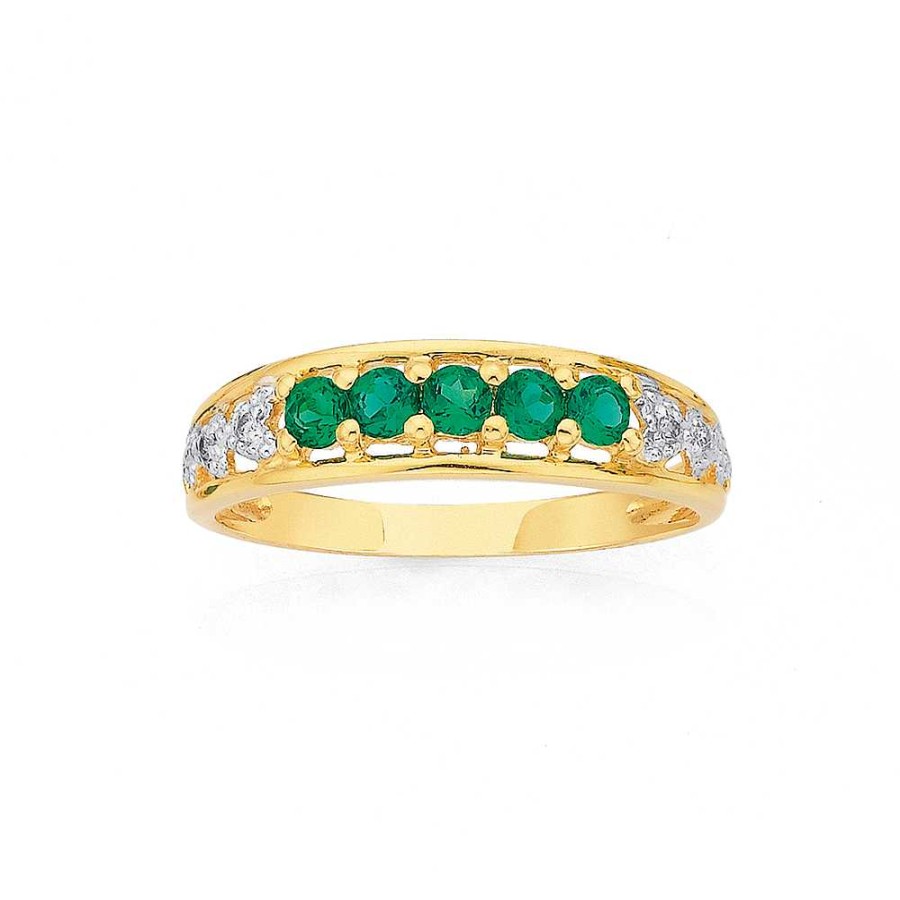 Rings Pascoes | 9Ct Gold Created Emerald & Diamond Ring