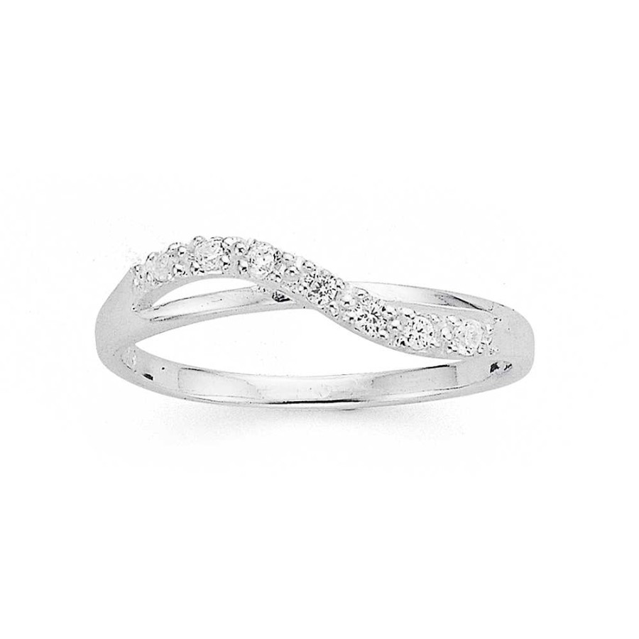 Rings Pascoes | Sterling Silver Cubic Zirconia Wave Ring