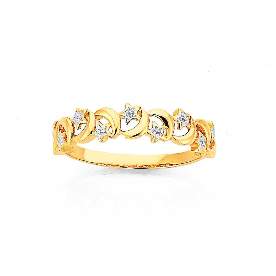 Rings Pascoes | 9Ct Two Tone Star And Moon Ring