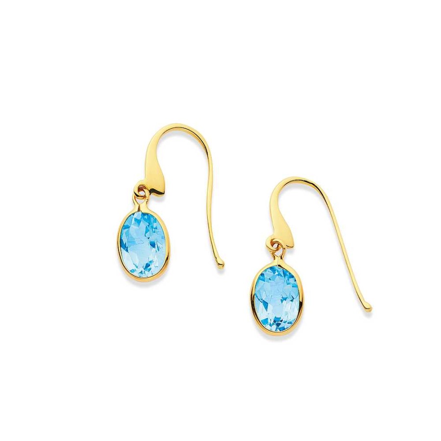 Earrings Pascoes | 9Ct Oval Swiss Blue Topaz Earrings