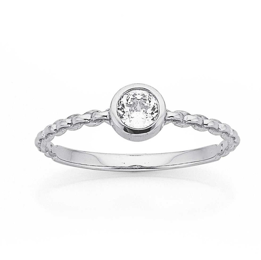 Rings Pascoes | 9Ct White Gold Cubic Zirconia Chain Link Ring