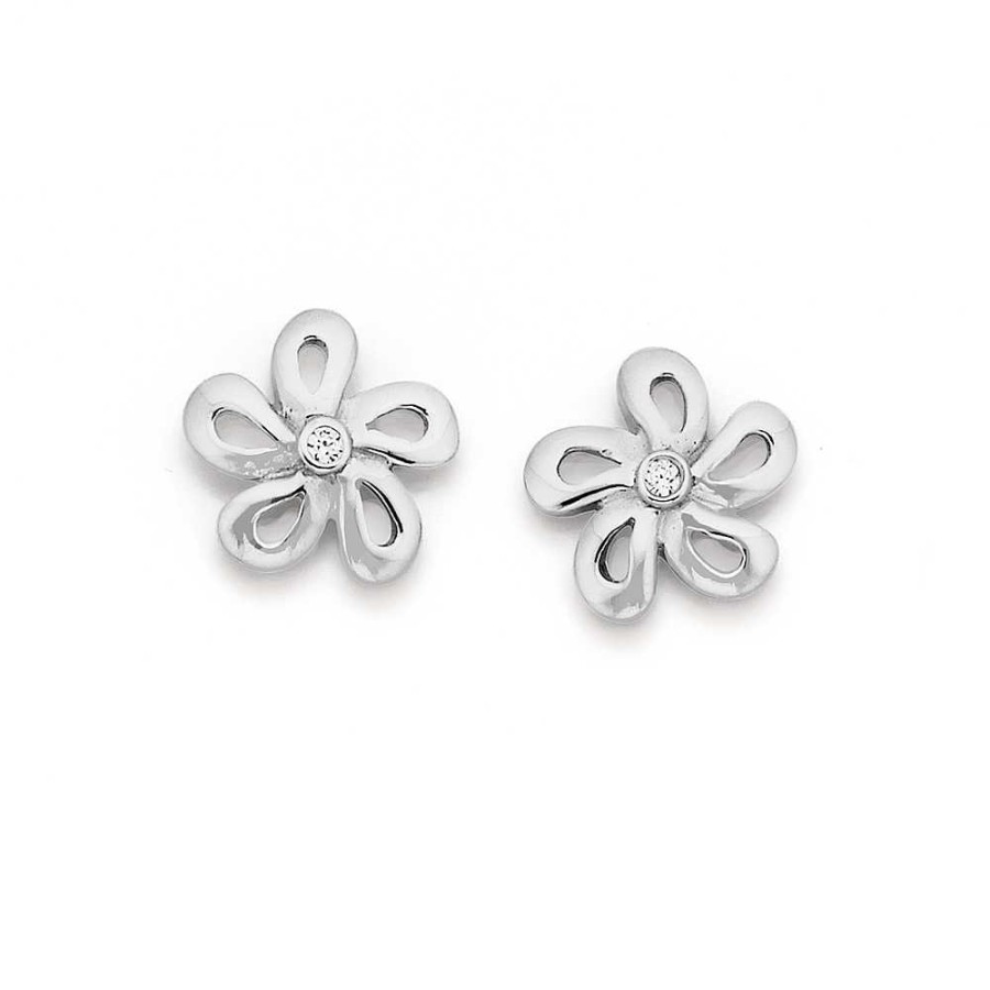 Earrings Pascoes | Sterling Silver Small Flower With Cubic Zirconia In Centre Studs