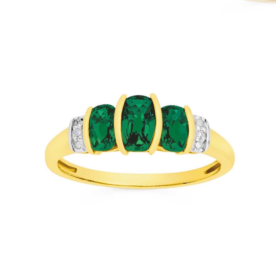 Rings Pascoes | 9Ct Synthetic Emerald & Diamond Ring