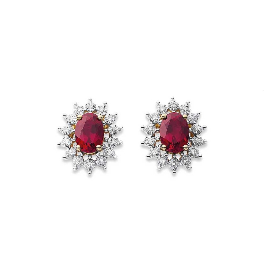 Earrings Pascoes | 9Ct Created Ruby & Diamond Earrings