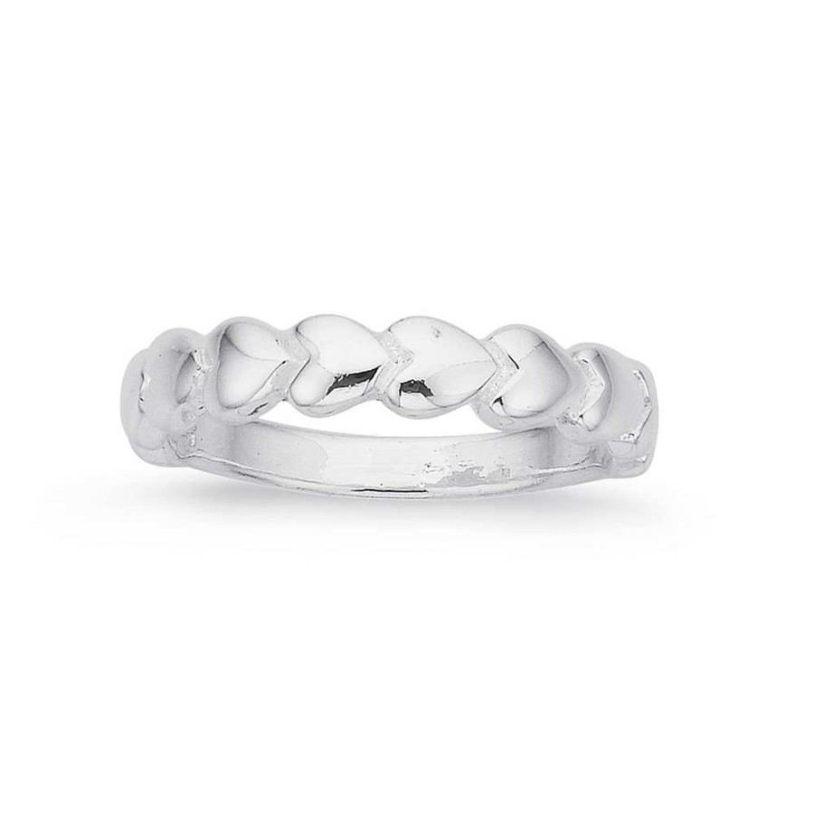 Rings Pascoes | Sterling Silver Row Of Hearts Ring Size G