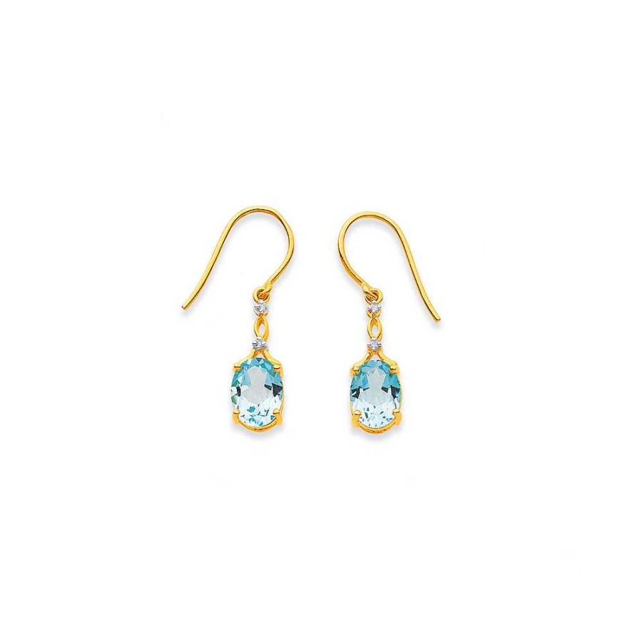 Earrings Pascoes | 9Ct Blue Topaz & Diamond Earrings