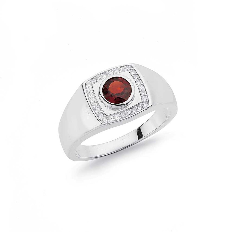 Rings Pascoes | Sterling Silver Cubic Zirconia & Garnet Signet Ring