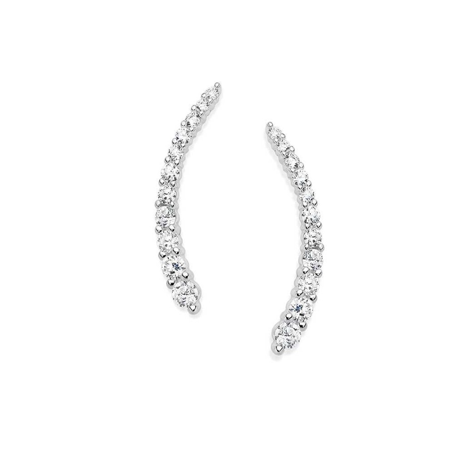 Earrings Pascoes | Sterling Silver Round Cubic Zirconia Ear Curves