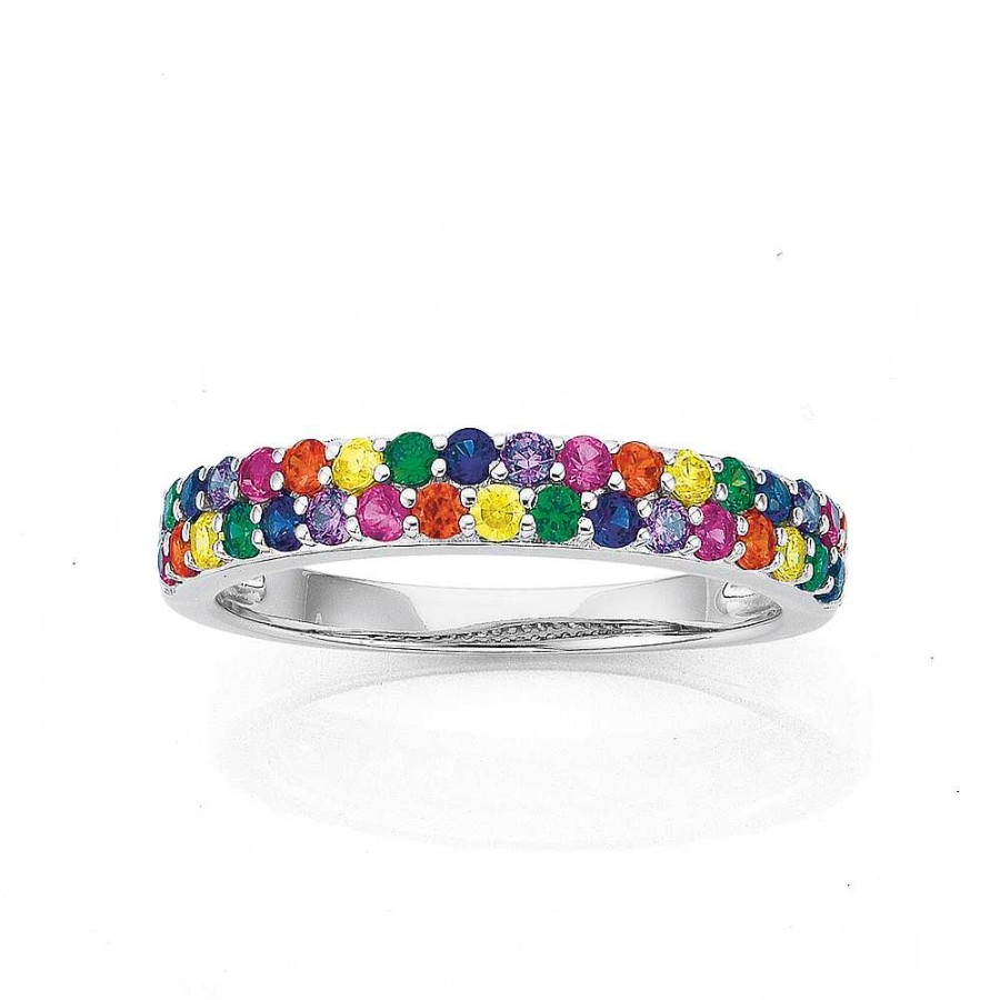 Rings Pascoes | Sterling Silver Cubic Zirconia Rainbow Ring