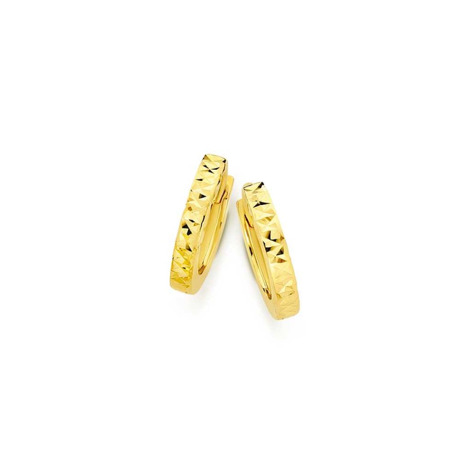 Earrings Pascoes | 9Ct Gold 2X8Mm Diamond-Cut Front Square Tube Huggie Earrings