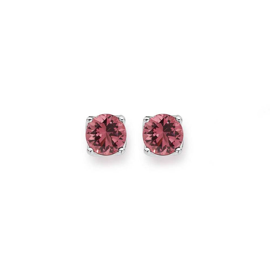 Earrings Pascoes | Sterling Silver 4Mm Pink Cubic Zirconia Studs