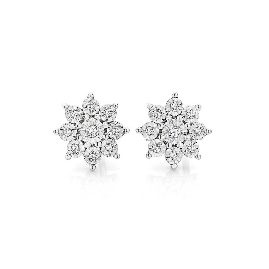 Earrings Pascoes | 9Ct Diamond Starbuster Miracle Plate Earrings