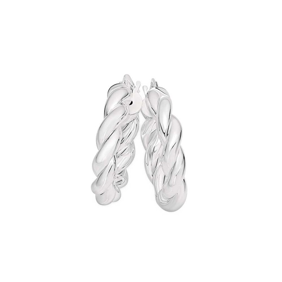 Earrings Pascoes | Silver 15Mm 5Mm Wide Twist Hoop Earrings