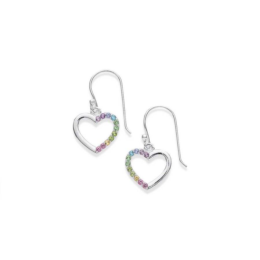 Earrings Pascoes | Sterling Silver Rainbow Cubic Zirconia Heart Earrings