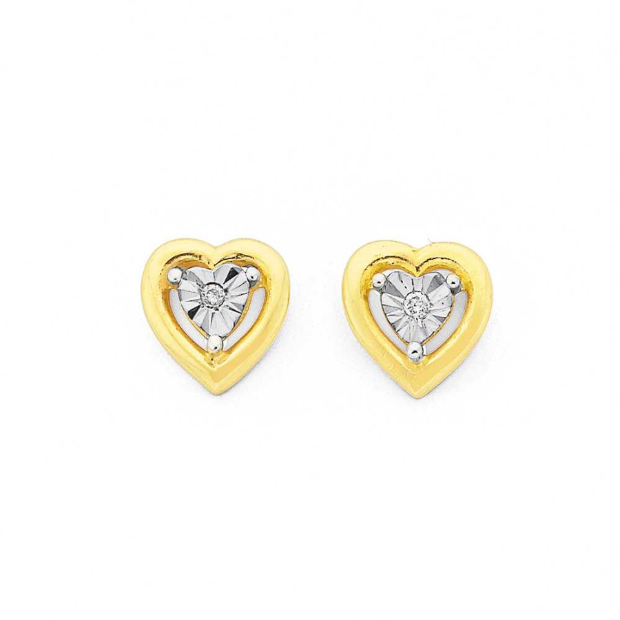 Earrings Pascoes | 9Ct Diamond Heart Stud Earrings