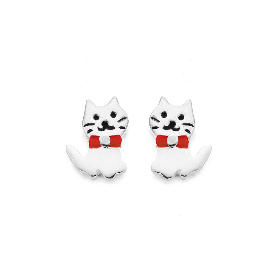 Earrings Pascoes | Sterling Silver Enamel Cat Studs