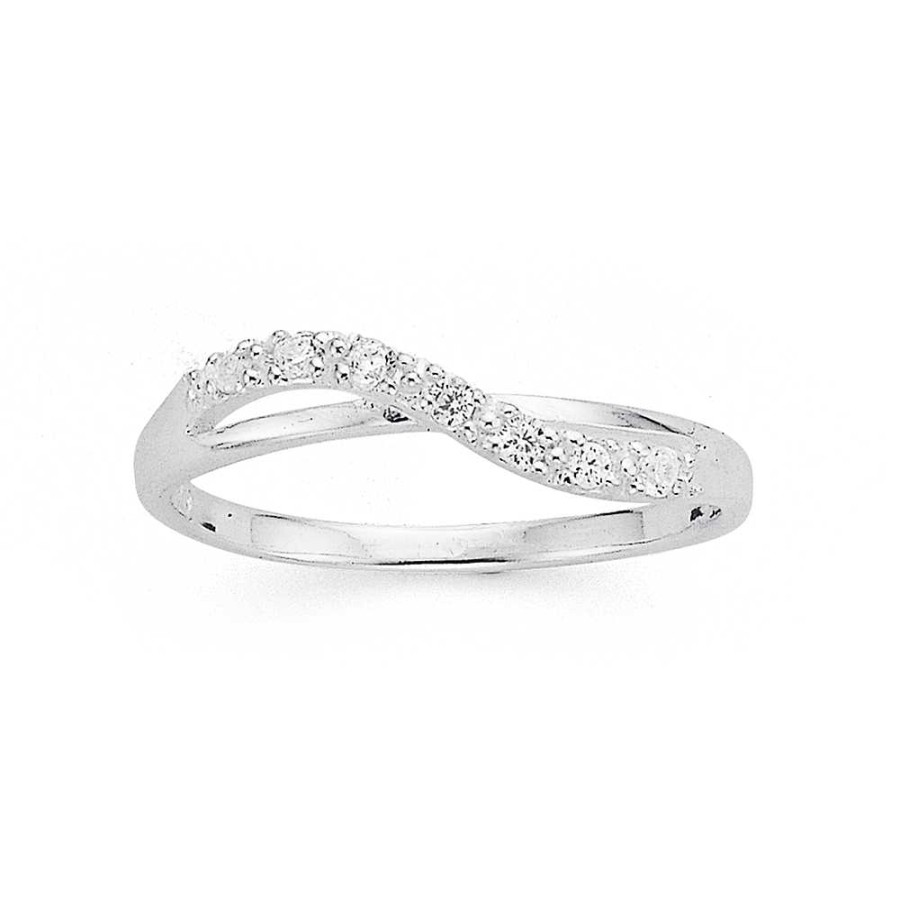 Rings Pascoes | Sterling Silver Cubic Zirconia Wave Ring Size R