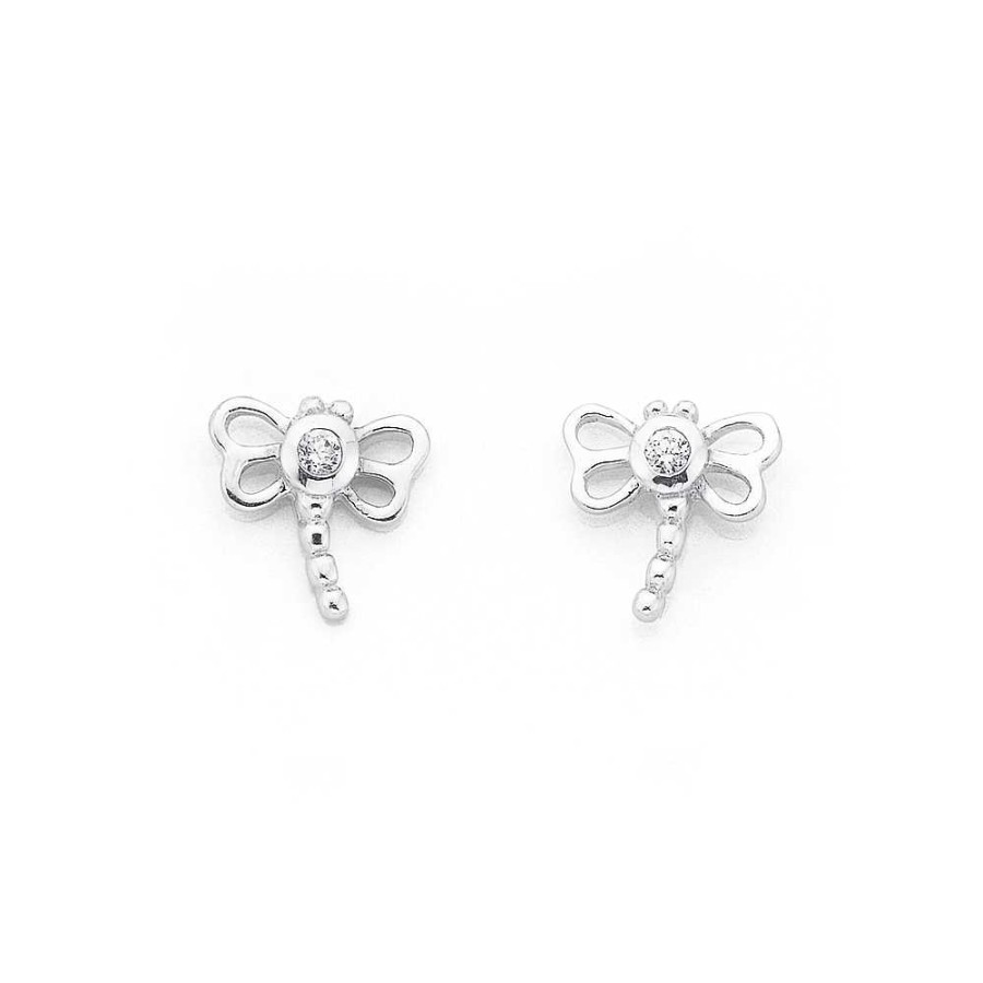 Earrings Pascoes | Sterling Silver Cubic Zirconia Dragonfly Studs