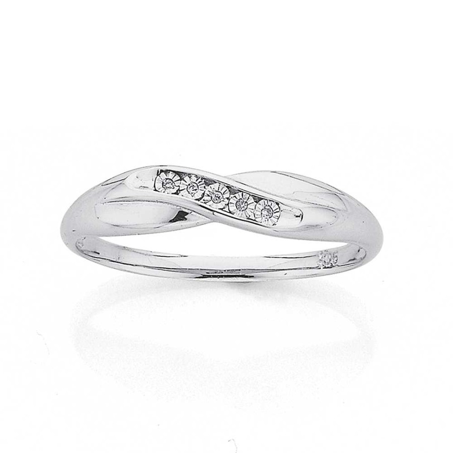 Rings Pascoes | 9Ct White Gold Diamond Crossover Ring